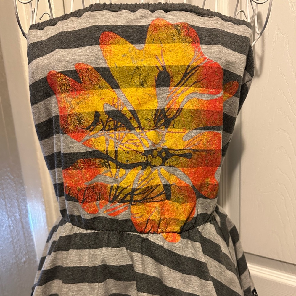 Vintage Scrapbook Originals Striped Hawaiian Hibiscus Strapless Tub Crop Top